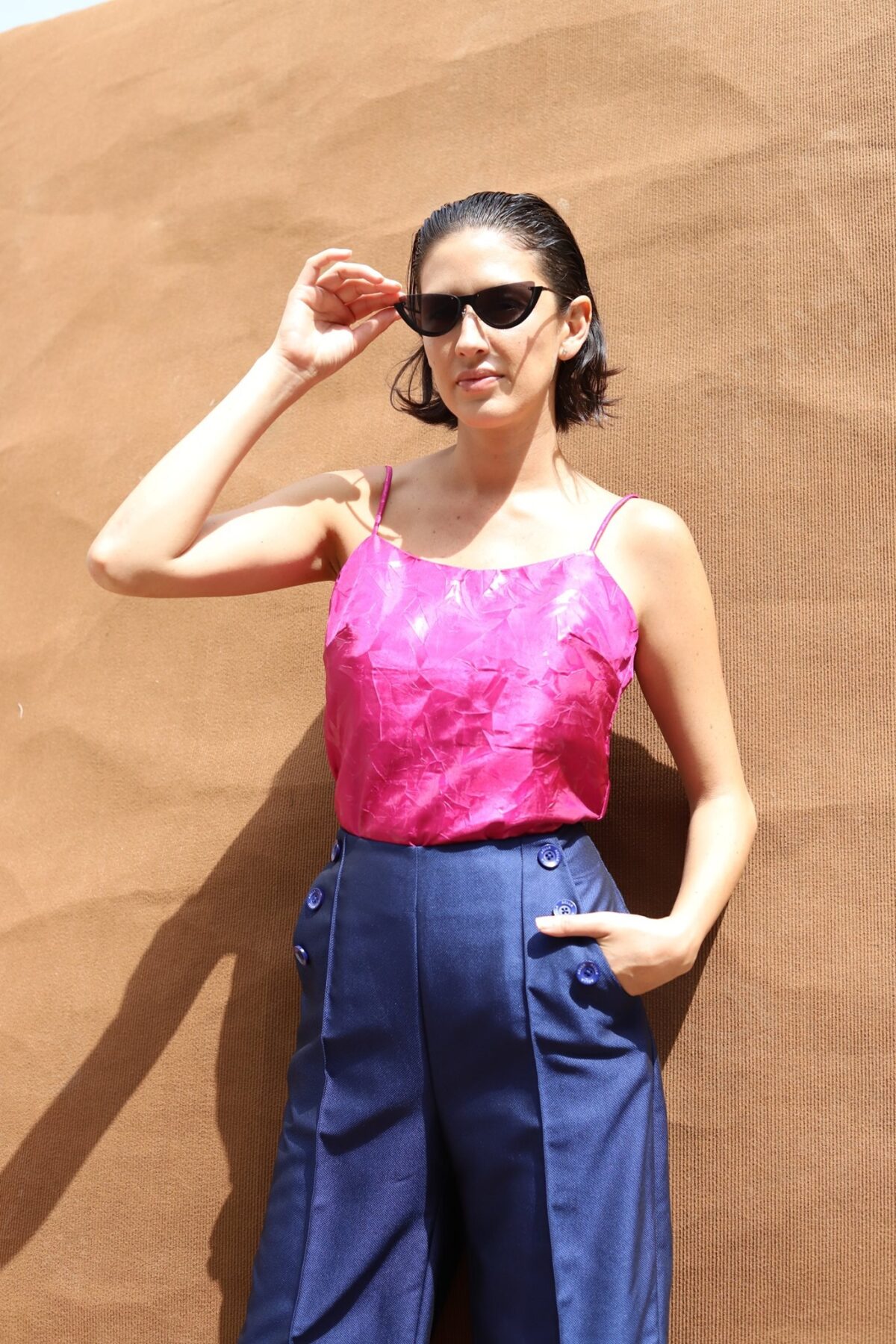 Top de Tafeta Brocada Fucsia - Imagen 3