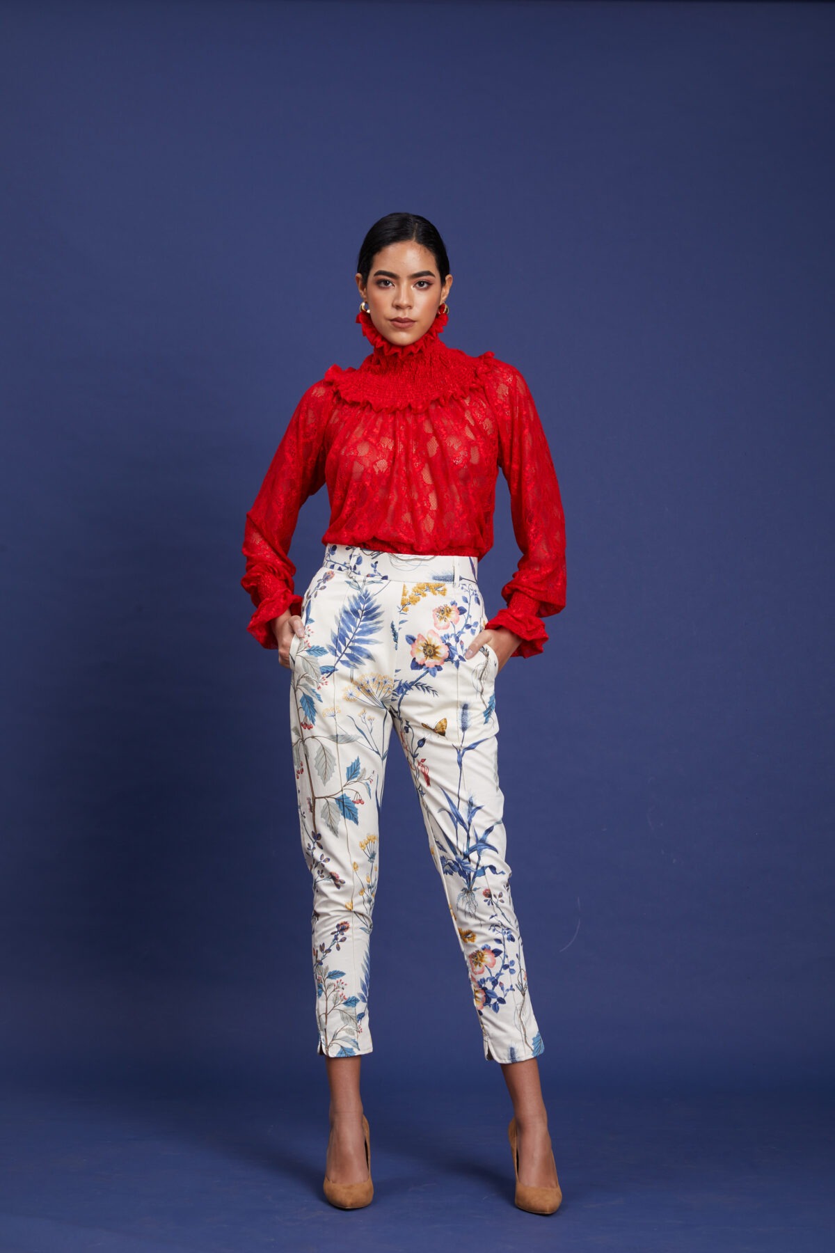 Pantalón Floral Crema - Imagen 3