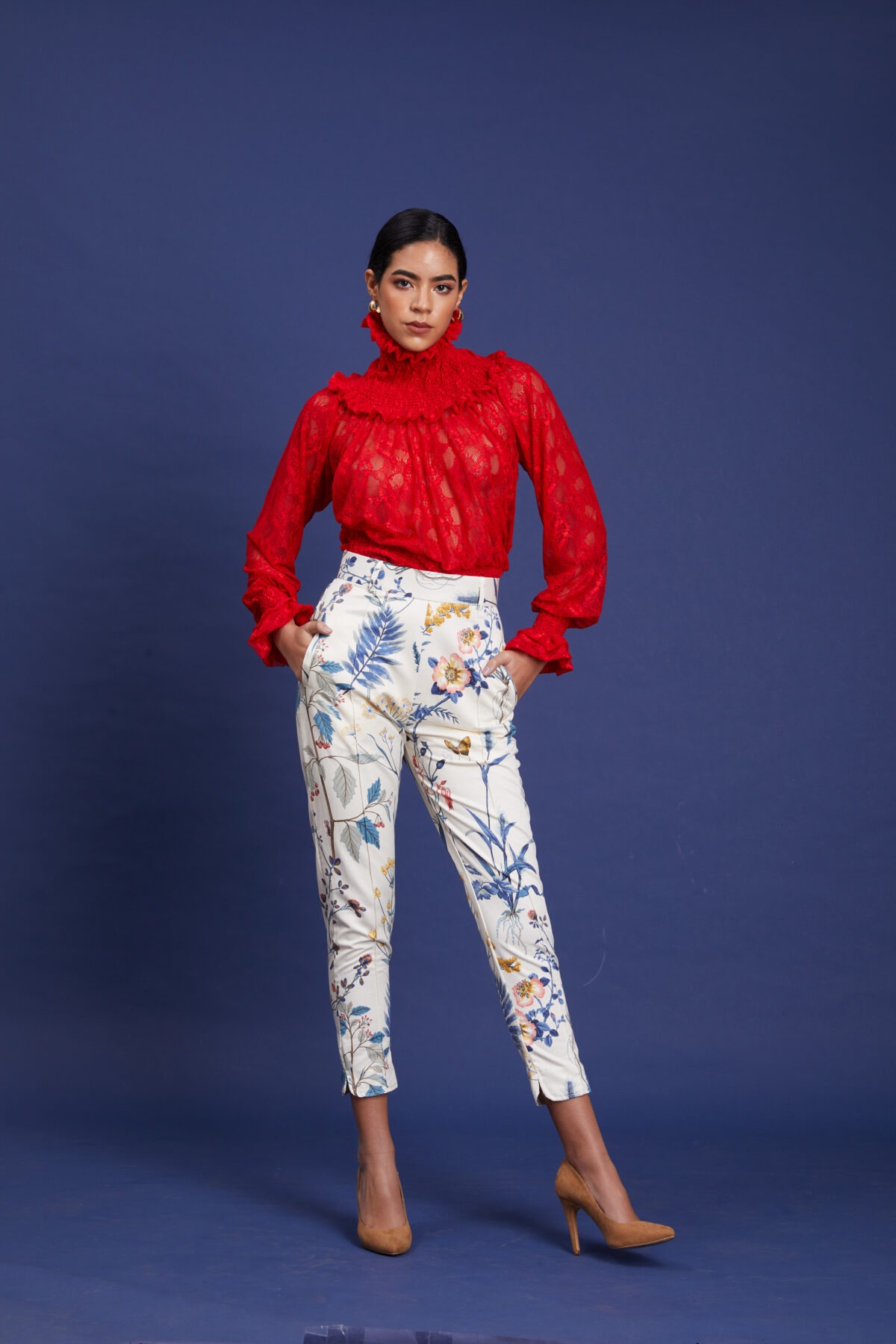 Pantalón Floral Crema - Imagen 2
