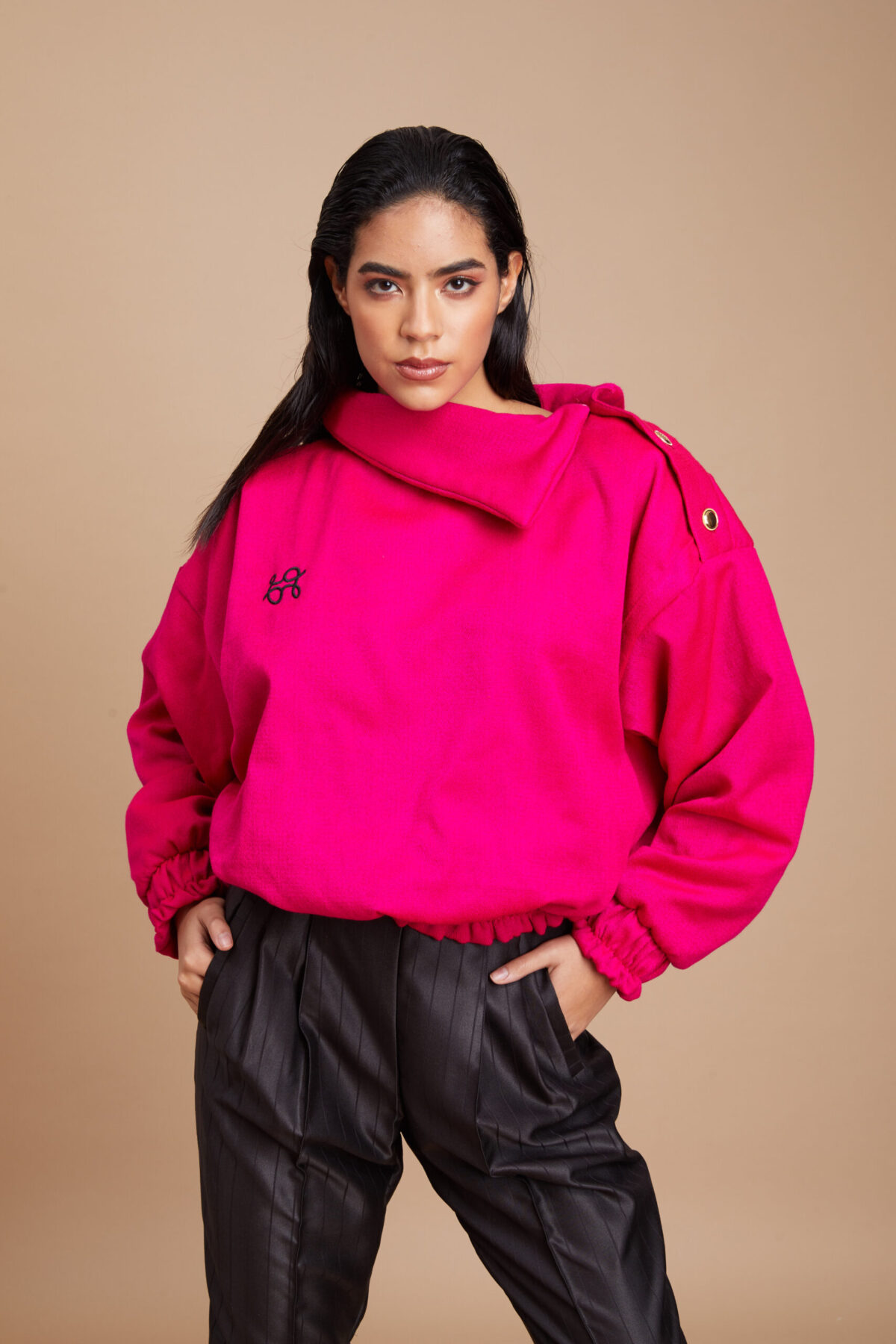 Sweatshirt bomber Cynthia bayeta fucsia - Imagen 3