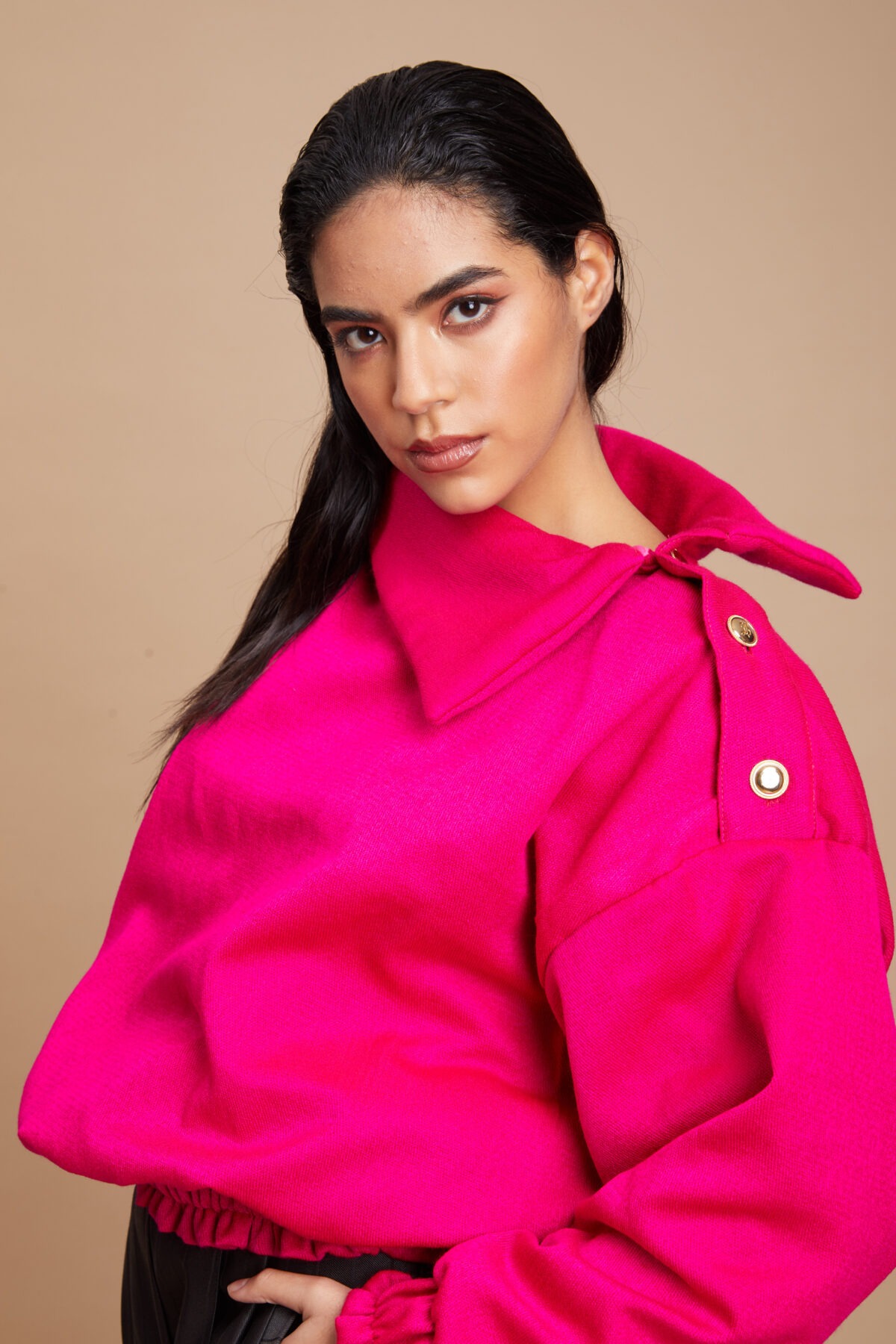 Sweatshirt bomber Cynthia bayeta fucsia - Imagen 2